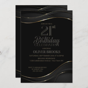 Modern Black Gold 21st Birthday Party Invitation