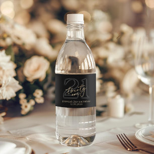 Modern Black Gold 21st Birthday Party Water Bottle Label