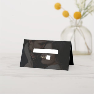 Modern Black Gold 2 Photo Overlay Wedding Place Card