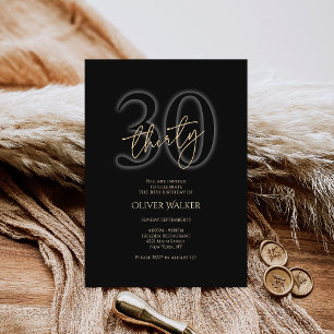 Modern Black Gold 30th Birthday Invitation