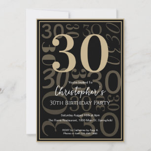 Modern Black Gold 30th Birthday Invitation For Him
