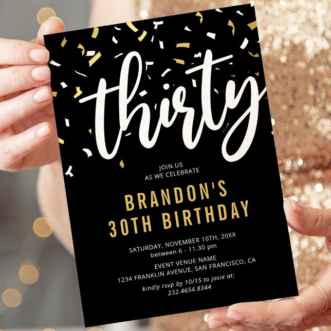 Modern Black & Gold 30th Birthday Party Invitation (Creator Uploaded)