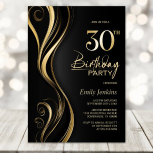 Modern Black Gold 30th Birthday Party Invitation