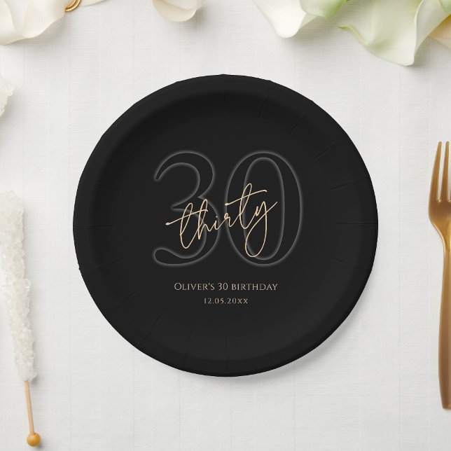Modern Black Gold 30th Birthday Party Paper Plates (Modern Black Gold 30th Birthday Party Paper Plates)