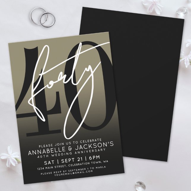 Modern Black Gold 40th Anniversary Party Invitation (Modern Black Gold 40th Anniversary Party Invitation)
