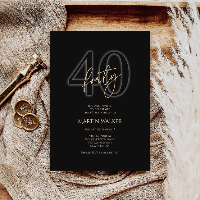 Modern Black Gold 40th Birthday Invitation (Modern Black Gold 40th Birthday Invitation)