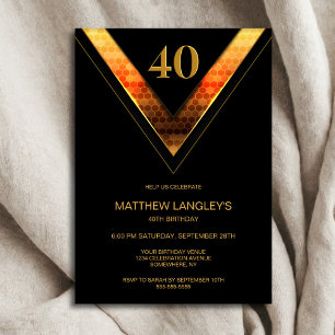 Modern Black Gold 40th Birthday Party Invitation