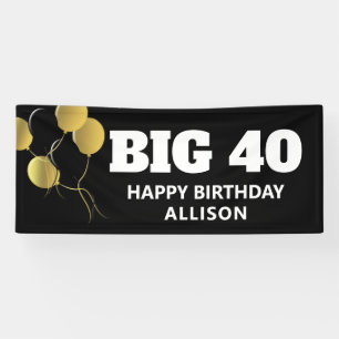 Modern Black Gold 40th Birthday Party Personalised Banner