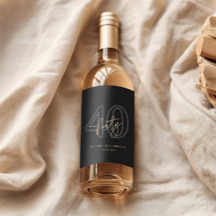 Modern Black Gold 40th Birthday Party Wine Label