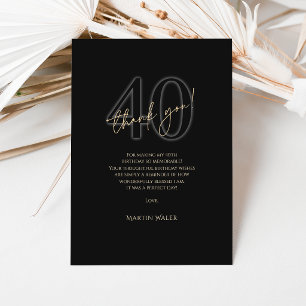 Modern Black Gold 40th Birthday Thank You Card
