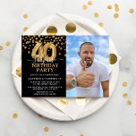 Modern Black & Gold 40th Surprise Birthday Photo Invitation<br><div class="desc">Modern black and gold surprise birthday party invitation for someone who is turning 40! Featuring a black background,  a photograph of the birthday man/woman,  faux gold glitter confetti,  gold 40th birthday balloons and an elegant birthday template that is easy to customise.</div>