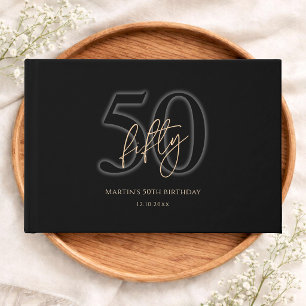 Modern Black Gold 50th Birthday Guest Book