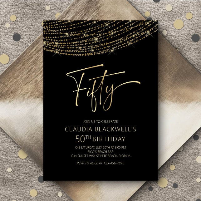 Modern Black Gold 50th Birthday Invitation (Creator Uploaded)