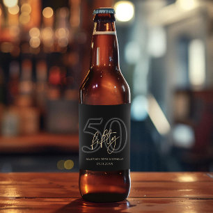 Modern Black Gold 50th Birthday Party Beer Bottle Label