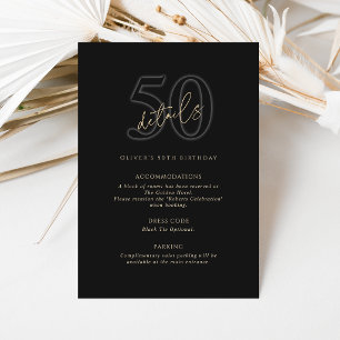 Modern Black Gold 50th Birthday Party Details Card