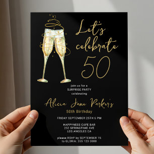 Modern black gold 50th birthday party  invitation