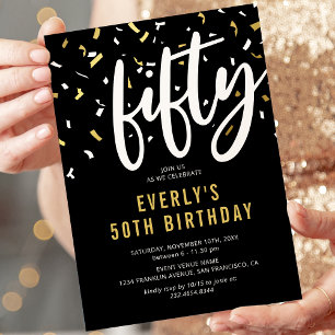 Modern Black & Gold 50th Birthday Party Invitation