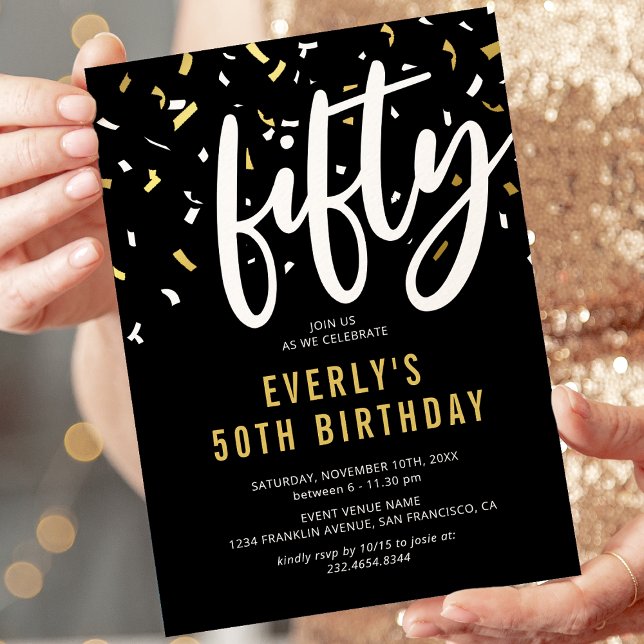 Modern Black & Gold 50th Birthday Party Invitation (Creator Uploaded)