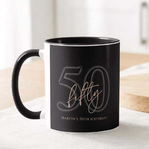 Modern Black Gold 50th Birthday Party Mug
