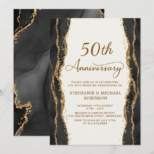 Modern Black Gold 50th Wedding Anniversary Invitation
