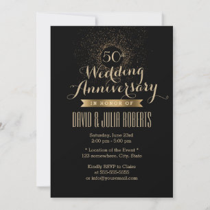 Modern Black & Gold 50th Wedding Anniversary Invitation