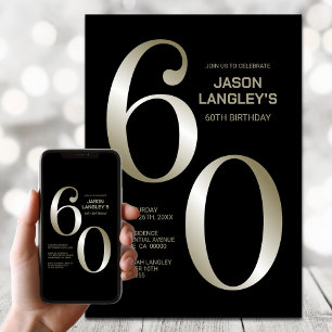 Modern Black Gold 60th Birthday Party Invitation