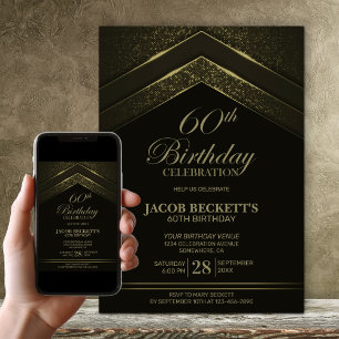 Modern Black Gold 60th Birthday Party Invitation