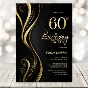 Modern Black Gold 60th Birthday Party Invitation