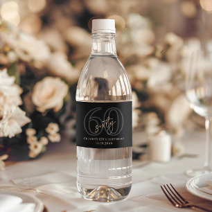 Modern Black Gold 60th Birthday Party Water Bottle Label