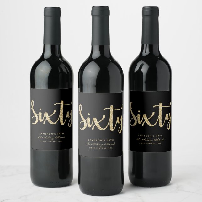 Modern Black & Gold 60th Birthday Personalised Wine Label (Bottles)
