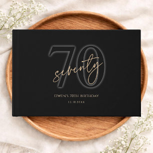 Modern Black Gold 70th Birthday Guest Book