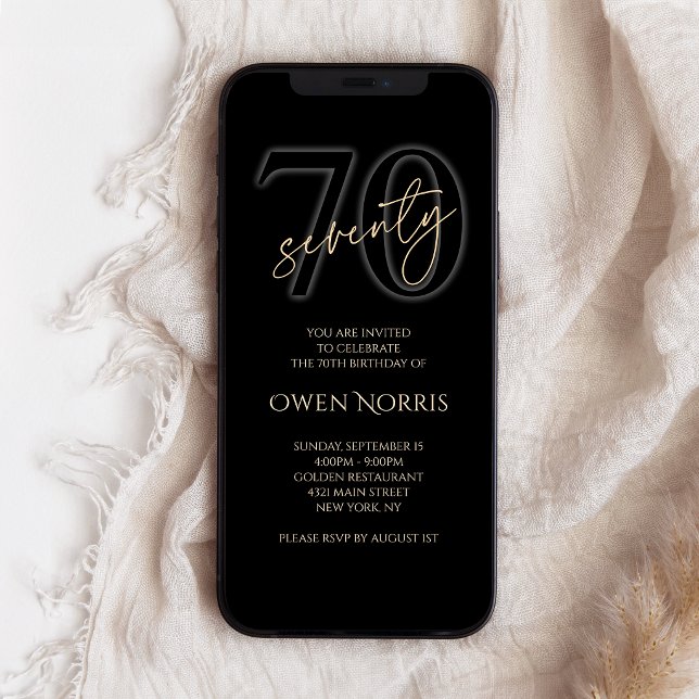 Modern Black Gold 70th Birthday Mobile Invite (Modern Black Gold 70th Birthday Mobile Invite)