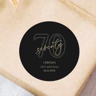 Modern Black Gold 70th Birthday Party Classic Round Sticker