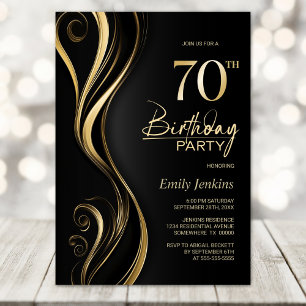 Modern Black Gold 70th Birthday Party Invitation