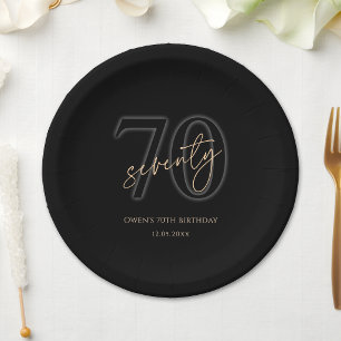 Modern Black Gold 70th Birthday Party Paper Plates