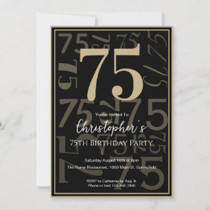 Modern Black Gold 75th Birthday Invitation For Him
