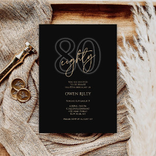 Modern Black Gold 80th Birthday Invitation