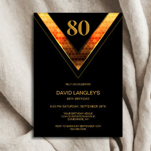 Modern Black Gold 80th Birthday Party Invitation