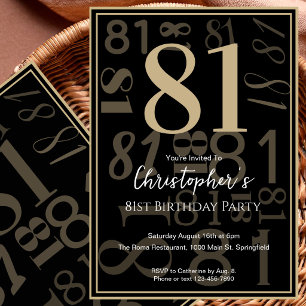 Modern Black Gold 81st Birthday Invitation For Him
