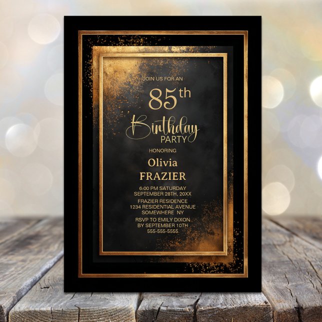 Modern Black Gold 85th Birthday Party Invitation (Creator Uploaded)