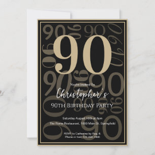 Modern Black Gold 90th Birthday Invitation For Him