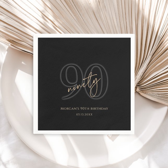 Modern Black Gold 90th Birthday Party Napkin (Modern Black Gold 90th Birthday Party Napkins)