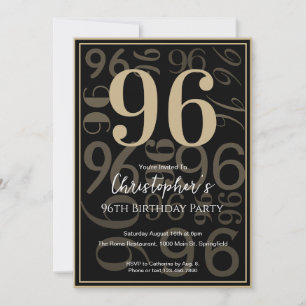 Modern Black Gold 96th Birthday Invitation For Him
