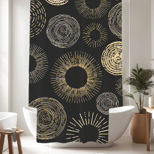 Modern Black & Gold Abstract Circle Shower Curtain