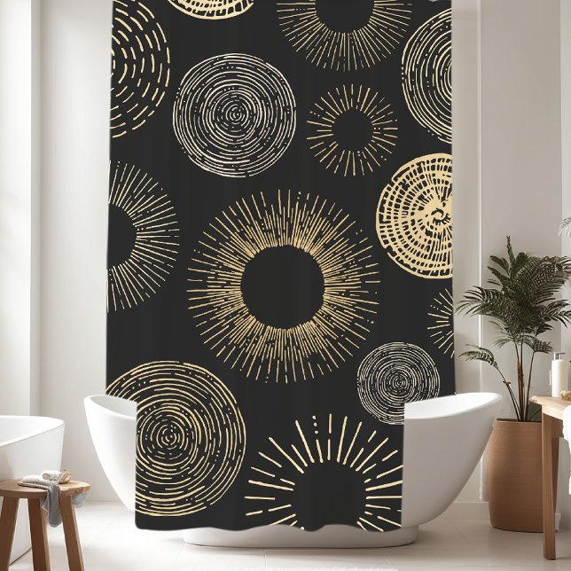Modern Black & Gold Abstract Circle Shower Curtain (Creator Uploaded)