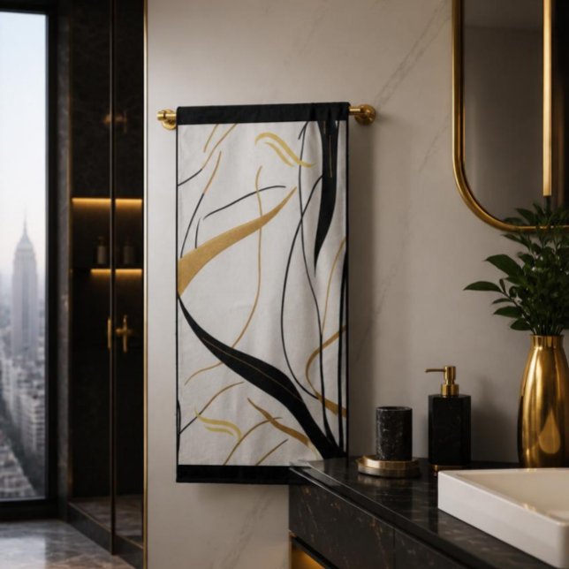 Modern Black & Gold Abstract Line bath towel (Creator Uploaded)