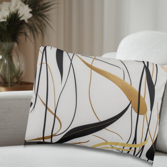 Modern Black & Gold Abstract Line  Decorative Cushion (Creator Uploaded)