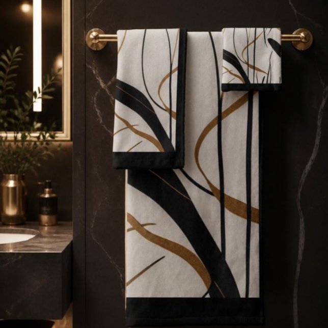Modern Black & Gold Abstract Line Towel Set (Creator Uploaded)