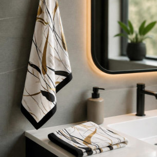Modern Black & Gold Abstract Line wash cloth
