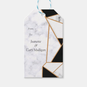Modern Black Gold Abstract on White Marble Gift Tags